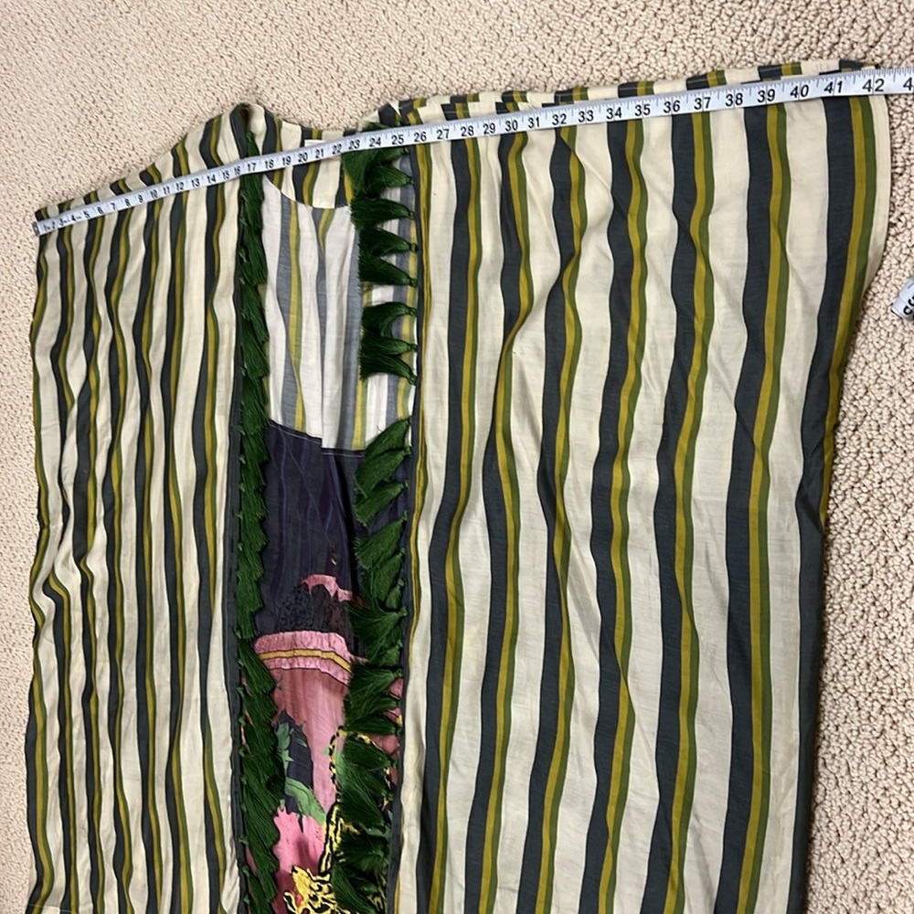 RARE Verandah Hand Beaded Panel Forest Stripe Tiger Kimono Tassels Kaftan Boho M - Picture 8 of 15